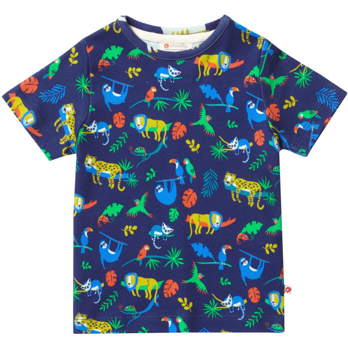 Boys Navy Blue Organic Cotton Safari Animal T-Shirt - Piccalilly